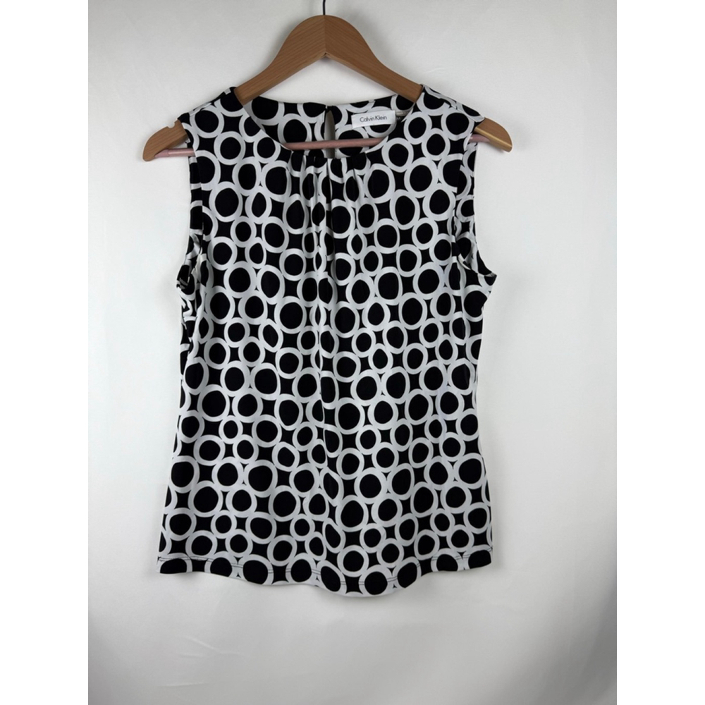 Women's Calvin Klein Top Black/White Circle Print Size M $12 w/$25 purchase